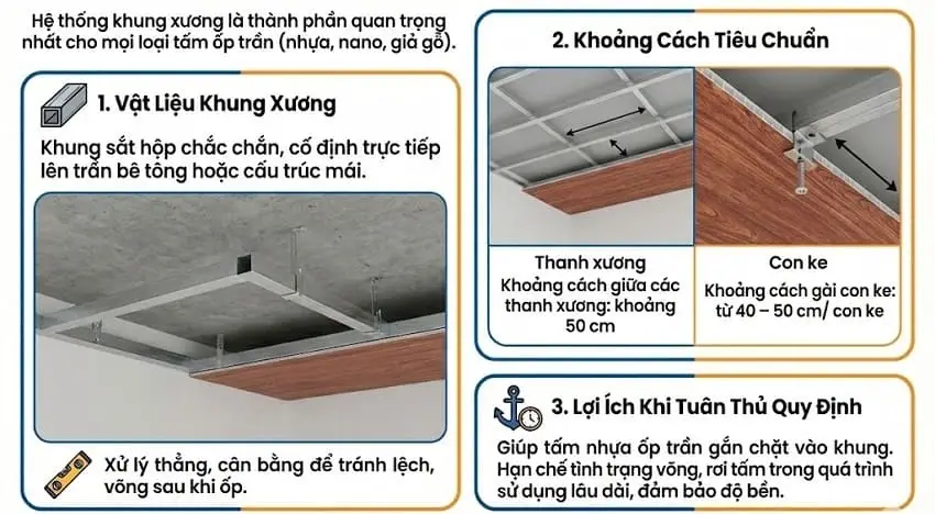 Kỹ thuật lắp đặt hệ khung xương nhựa chống ẩm trước khi ốp tấm nano chuyên nghiệp.