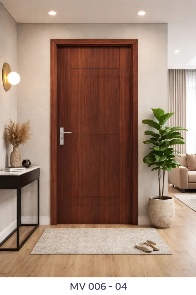 Mẫu cửa nhựa composite vân gỗ sang trọng lắp đặt cho căn hộ hiện đại