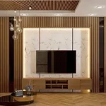 Mẫu thực tế tấm nano phòng khách sang trọng vân gỗ óc chó hiện đại. Tấm Nano là gì