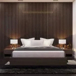 Mẫu vách đầu giường sử dụng lam sóng nhựa giả gỗ ấm cúng