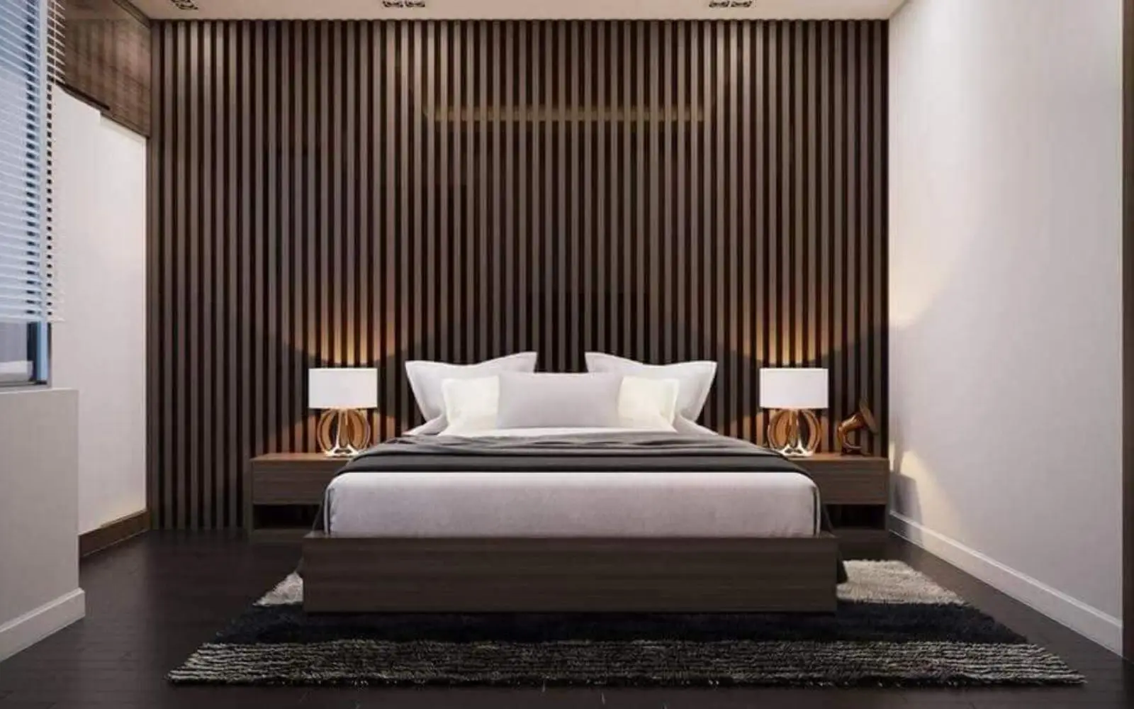 Mẫu vách đầu giường sử dụng lam sóng nhựa giả gỗ ấm cúng