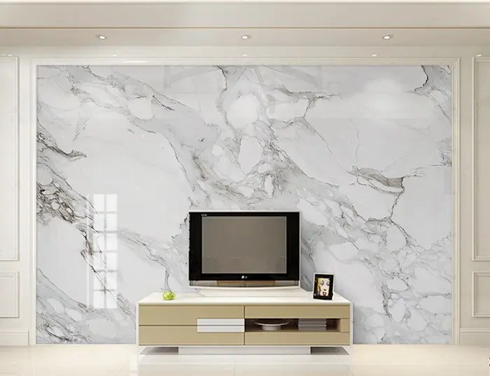 Mẫu vách tivi phòng khách sang trọng ốp tấm nhựa vân đá marble. tấm nhựa vân đá là gì