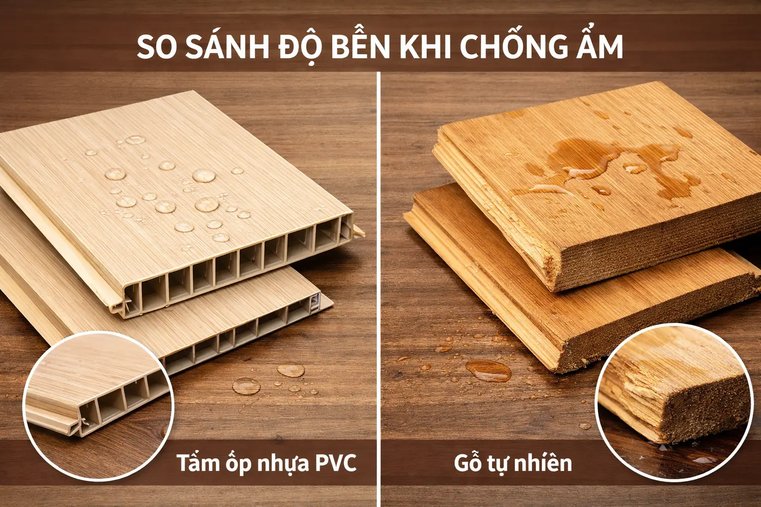 So sánh độ bền tấm ốp nhựa và gỗ tự nhiên khi chống ẩm