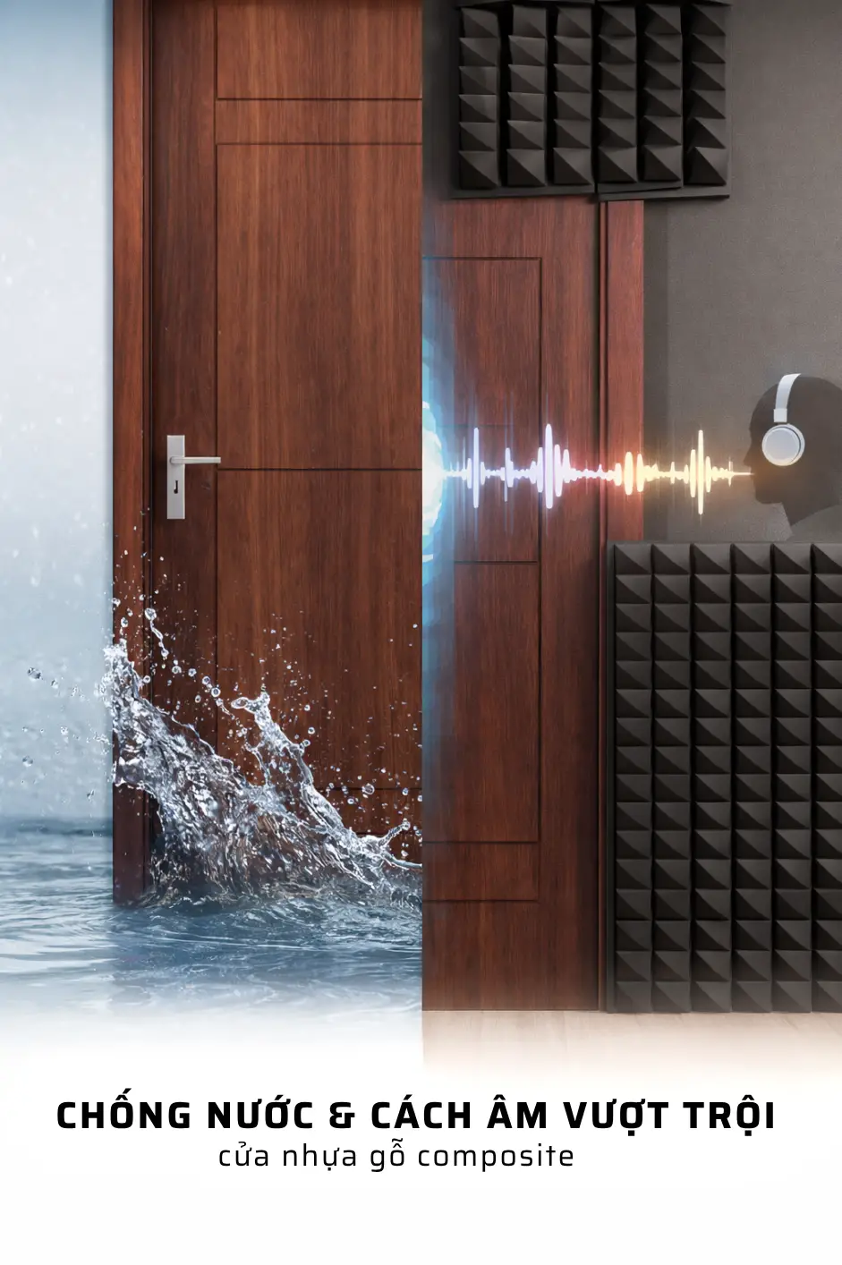 Ưu điểm chống nước và cách âm vượt trội của cửa nhựa gỗ composite