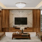 Không gian phòng khách sang trọng sử dụng tấm ốp nhựa vân gỗ