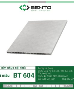 Tấm Bento BT604 là vật liệu nội thất cao cấp với thành phần chính là nhựa PVC kết hợp bột gỗ và phụ gia vô cơ, tạo nên độ bền vượt trội.