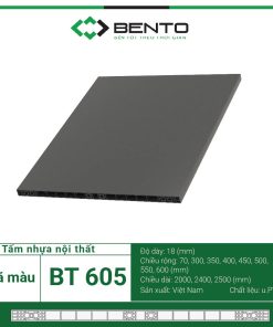Tấm Bento BT605 là vật liệu nội thất cao cấp với thành phần chính là nhựa PVC kết hợp bột gỗ và phụ gia vô cơ, tạo nên độ bền vượt trội.