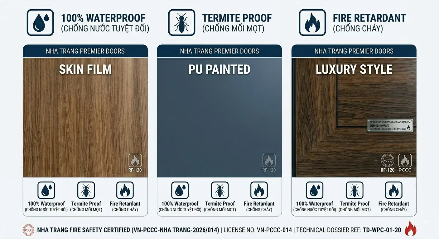 Chi tiết đơn giá các dòng cửa nhựa Composite phủ da và sơn PU 2026