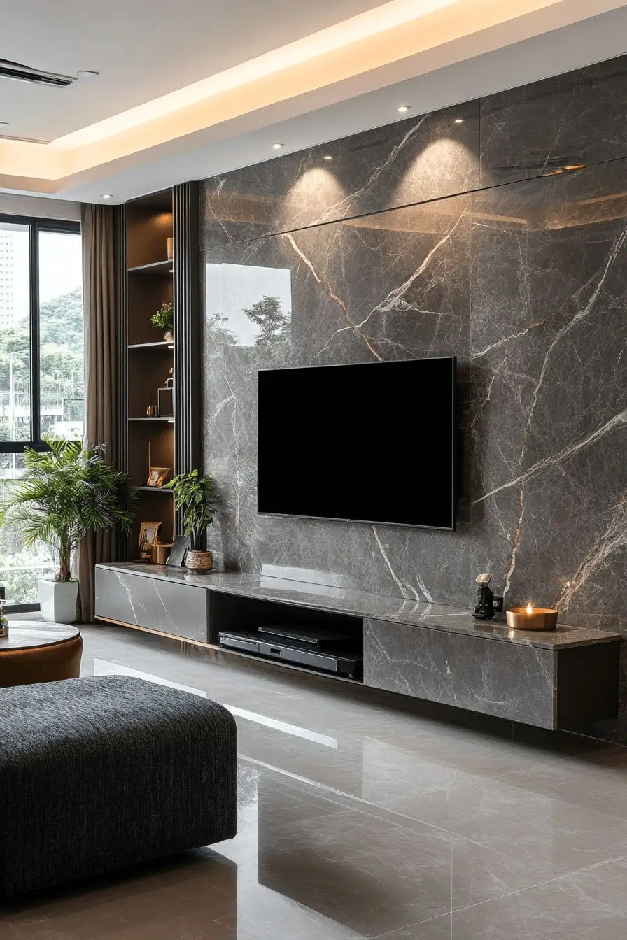 Lớp màng UV trong suốt bảo vệ độ bóng gương rực rỡ của vách bằng nhựa giả đá.