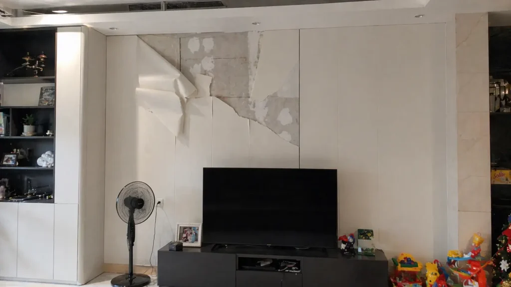 Kỹ thuật thi công tấm nhựa PVC sai lầm dẫn đến bong tróc vách tivi nhà phố