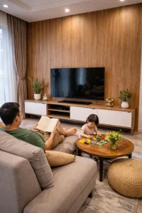 Lựa chọn tấm ốp nhựa PVC an toàn cho không gian sinh hoạt của bức tường phòng khách