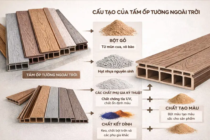 Mặt cắt lõi đặc cứng cáp của thanh nhựa ngoài trời WPC siêu chịu nhiệt.