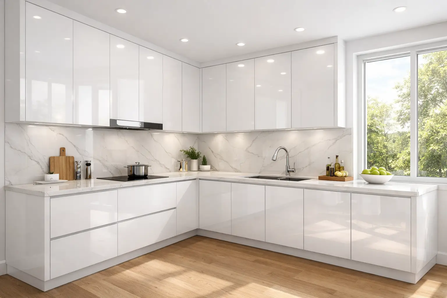 Mẫu tủ bếp Tấm nhựa Bento phủ lõi Acrylic sáng bóng chống ẩm tuyệt đối