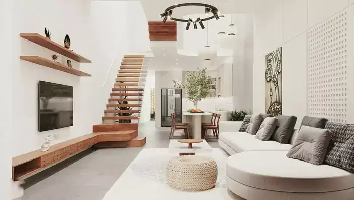 Nhà ống liên thông phòng khách và bếp dễ thoát nhiệt máy lạnh