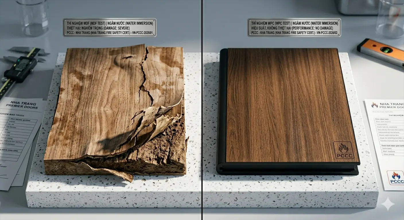 So sánh độ bền thực tế giữa phôi cửa nhựa Composite và cửa gỗ công nghiệp MDF