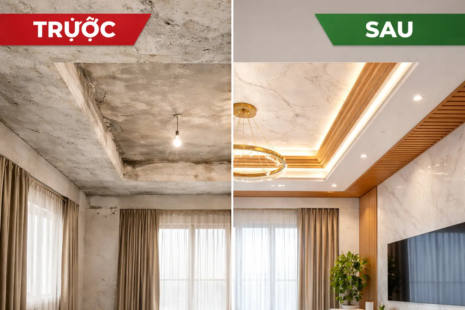 So sánh độ bền trần nhựa lam sóng và trần thạch cao