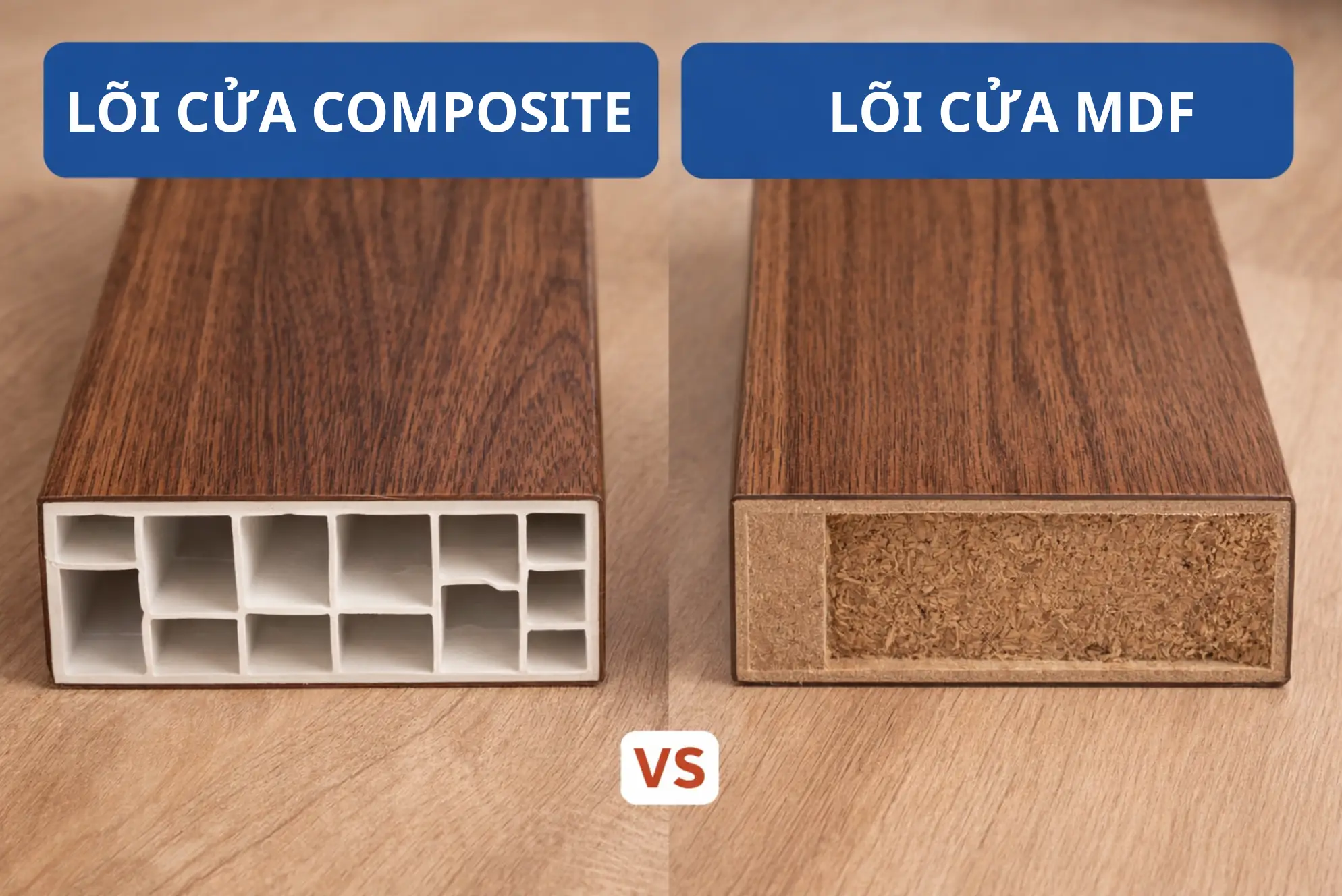 So sánh kỹ thuật giữa lõi cửa nhựa composite kháng nước và lõi cửa MDF