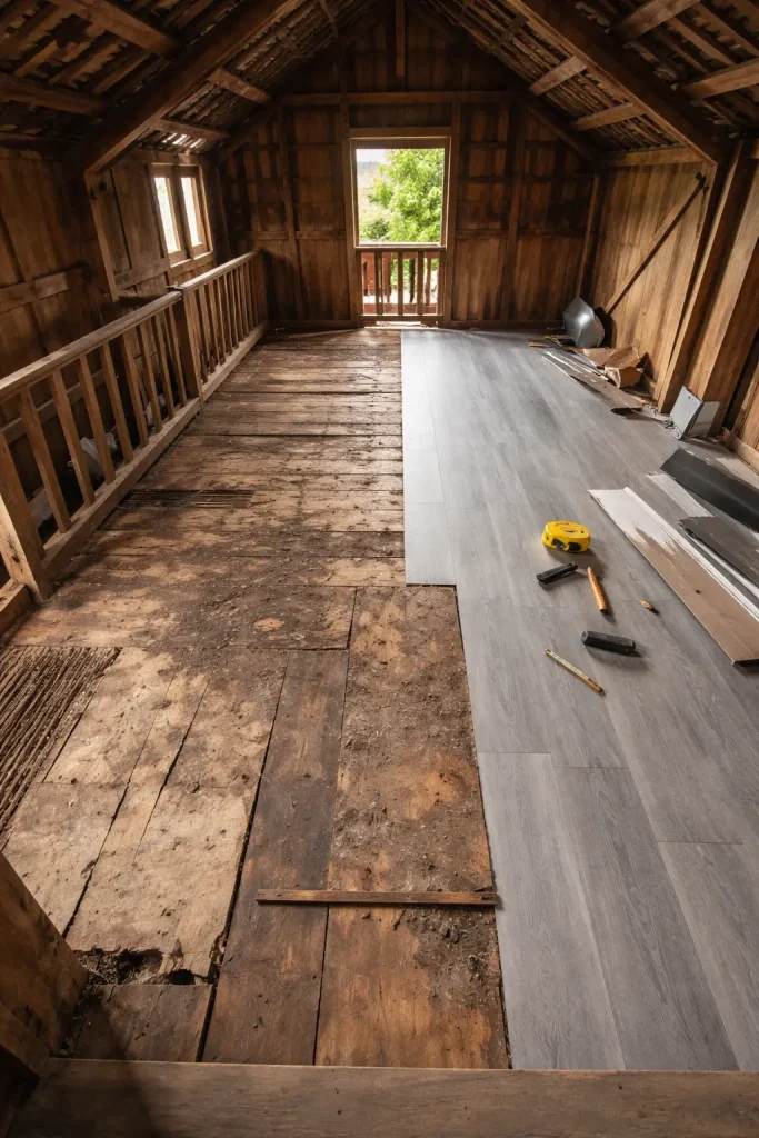 Tấm nhựa lót sàn gác lửng giải pháp cải tạo sàn cũ mối mọt