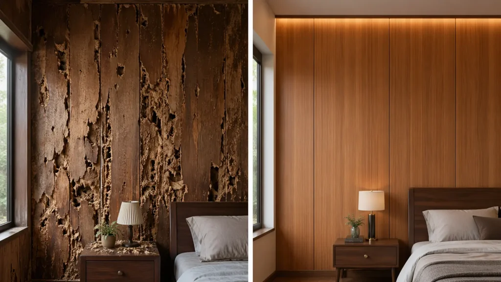 Tấm nhựa Nano vân gỗ là giải pháp thay thế gỗ tự nhiên cho phòng ngủ hoàn hảo