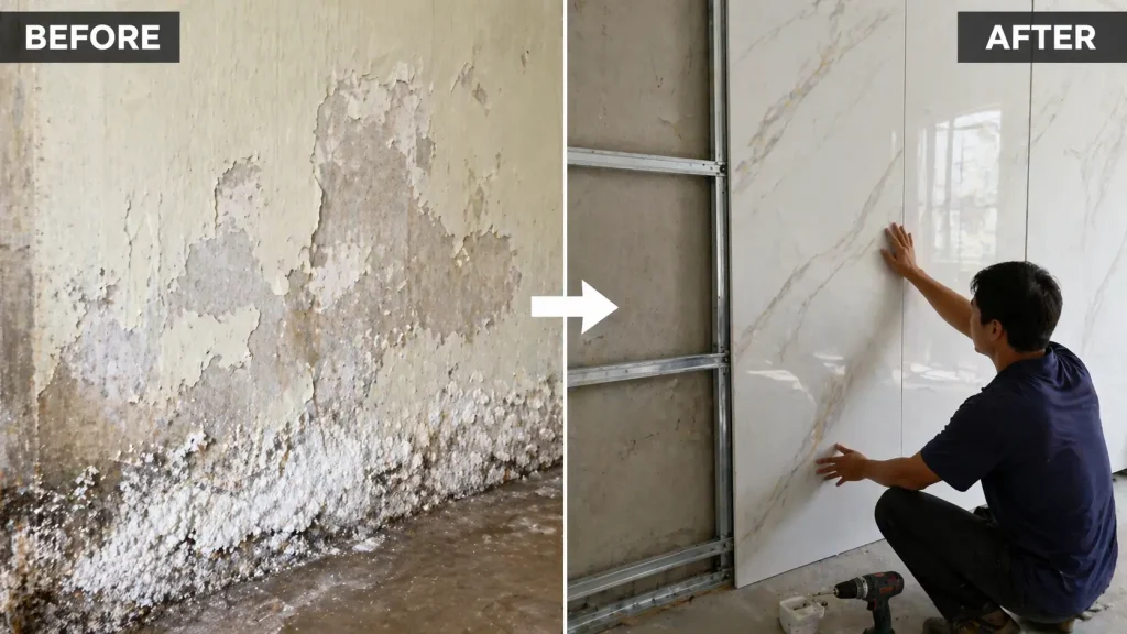 Tầm quan trọng của cách xử lý tường ẩm mốc trước khi ốp nhựa trong quá trình cải tạo nhà ở