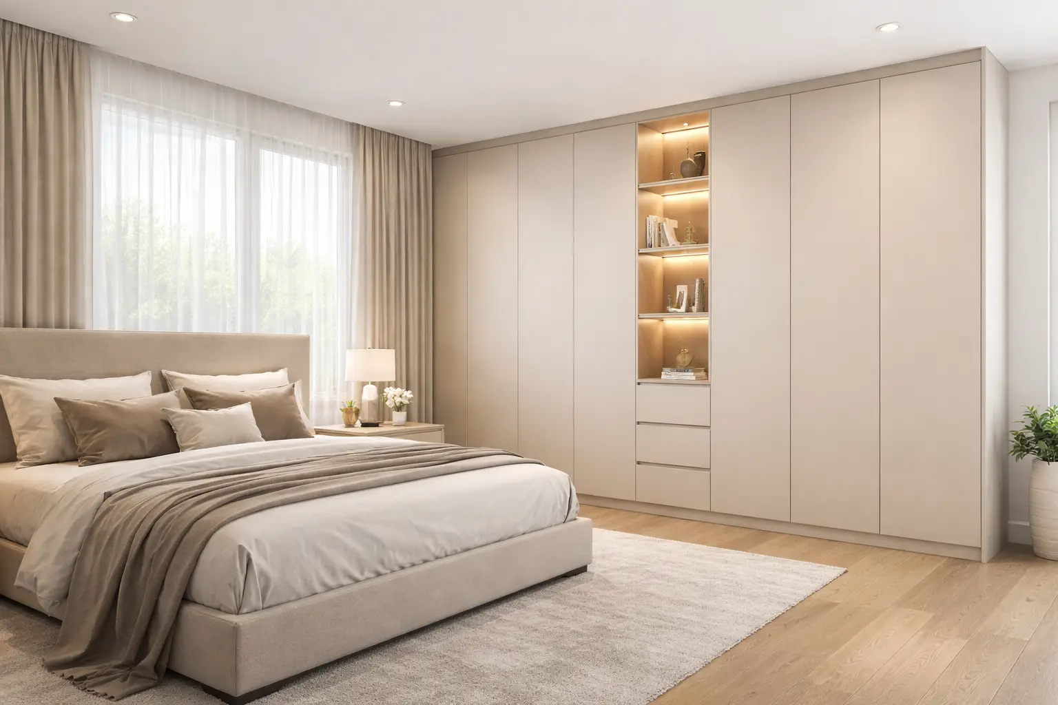 Tủ quần áo hiện đại kịch trần gia công bằng tấm ván nhựa nội thất Bento