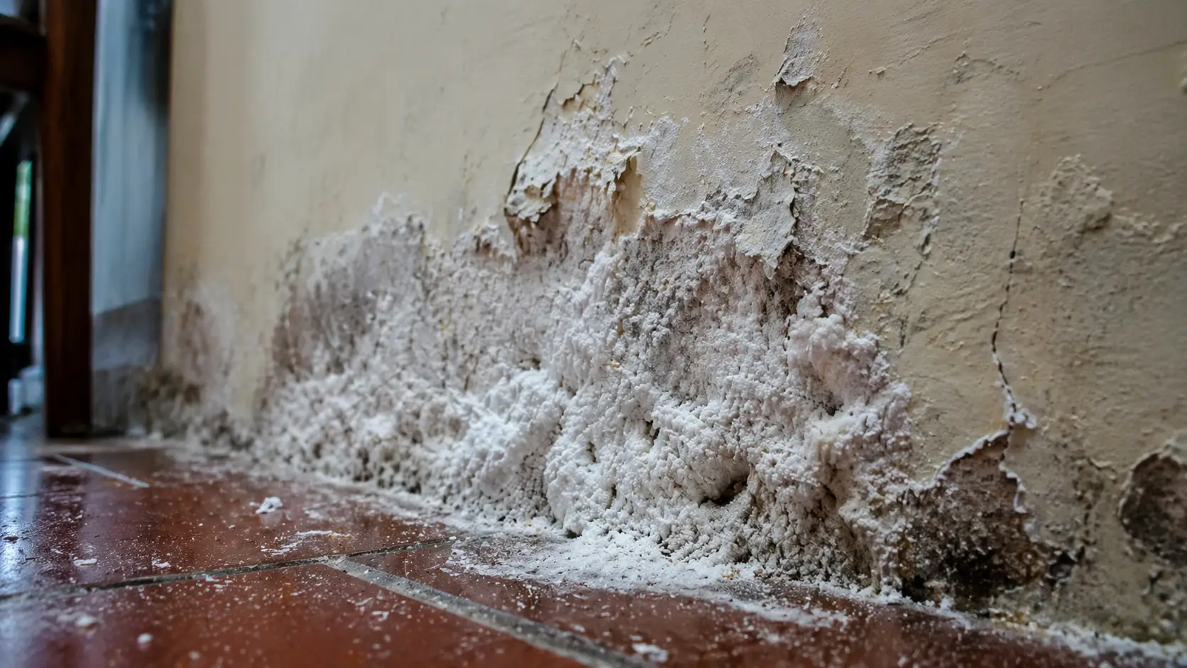 Tường sủi bọt trắng do hiện tượng thấm hơi nước tự nhiên từ móng nhà lên vách