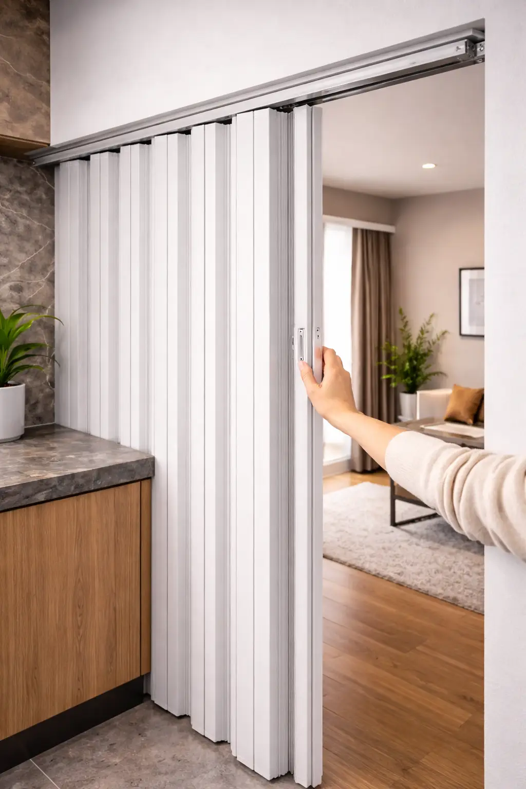 Vách xếp nhựa di động đẩy gọn sát tường tiết kiệm không gian