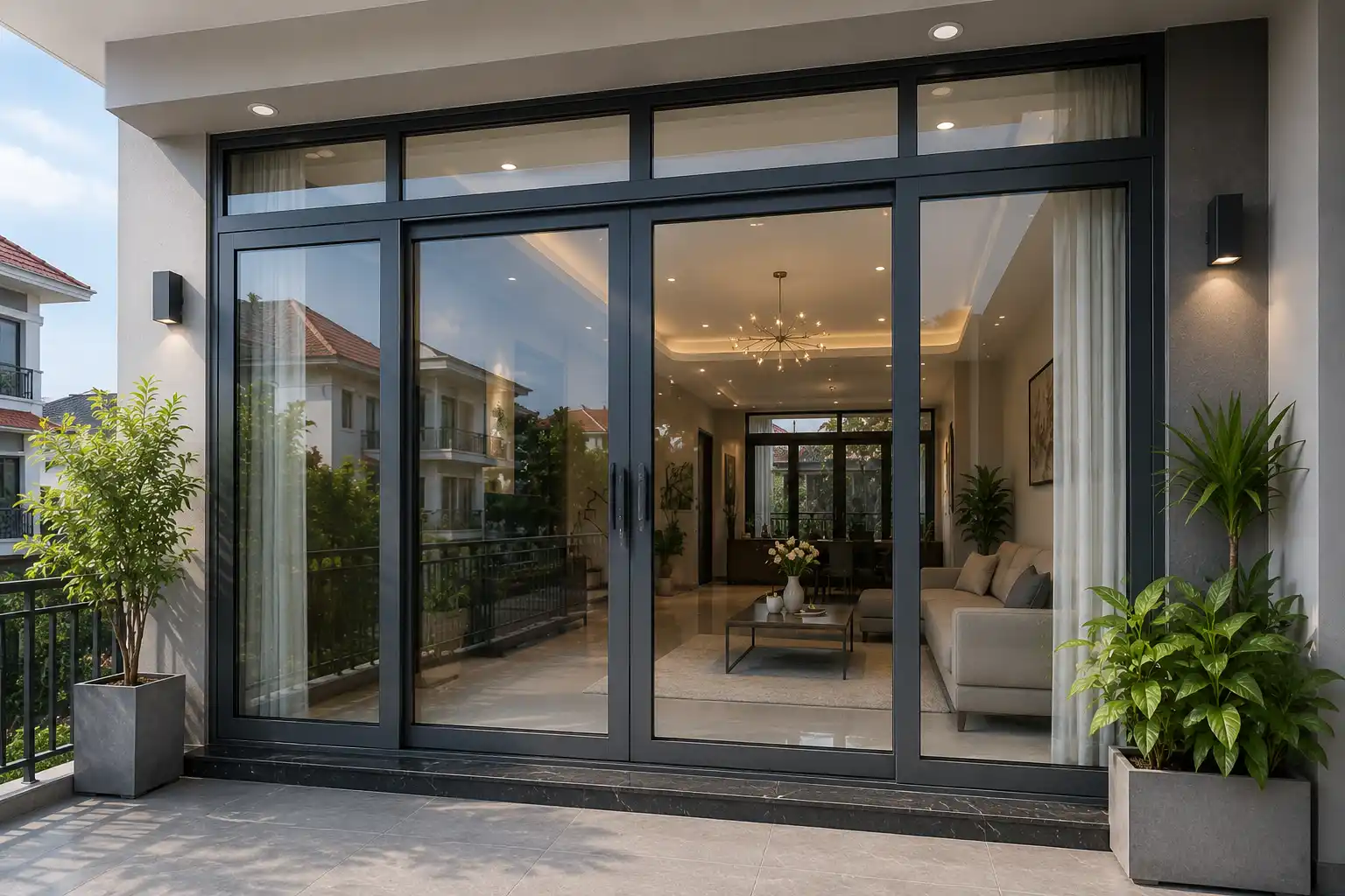 Cửa nhôm kính phù hợp cho vị trí mặt tiền và ban công
