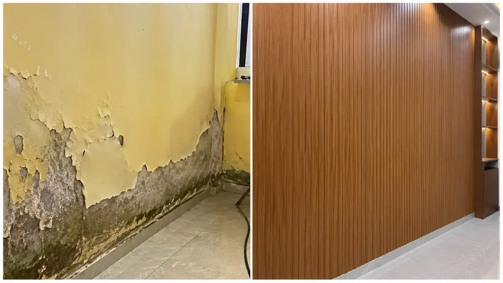 Giải pháp xử lý tường ẩm mốc bằng tấm ốp nhựa vân gỗ cao cấp, tường ẩm mốc nên dùng vật liệu gì
