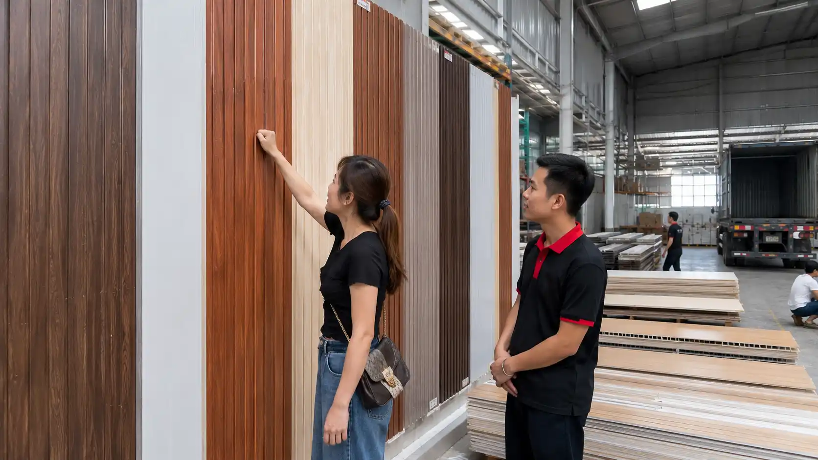 Khách hàng kiểm tra chất lượng nhựa tại kho Nam Tiến
