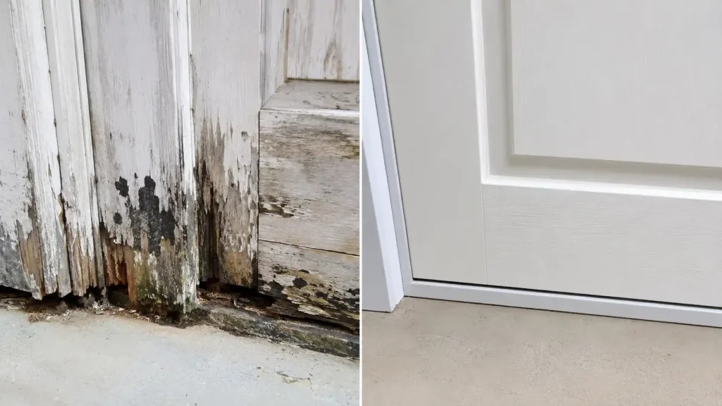 Thay cửa gỗ nhà vệ sinh bị mục chân bằng cửa nhựa composite