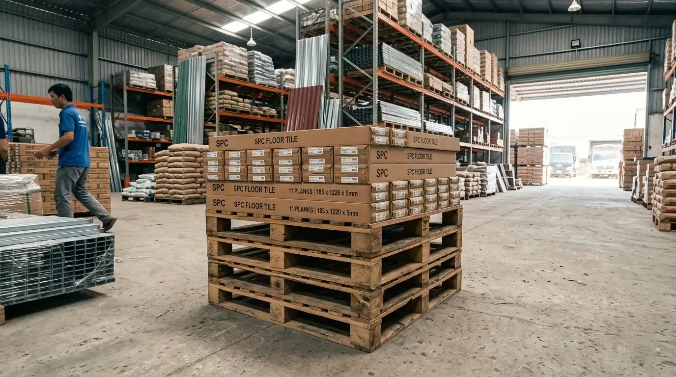 Các hộp sàn nhựa hèm khóa SPC tại tổng kho Nam Tiến Cần Thơ