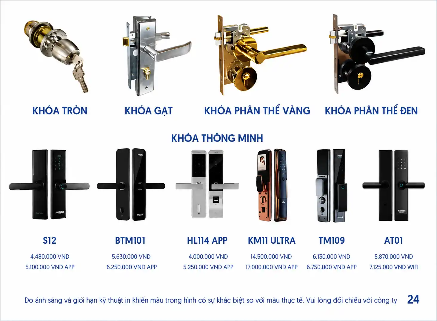 Các mẫu khóa tròn khóa gạt và khóa thông minh cho cửa nhựa