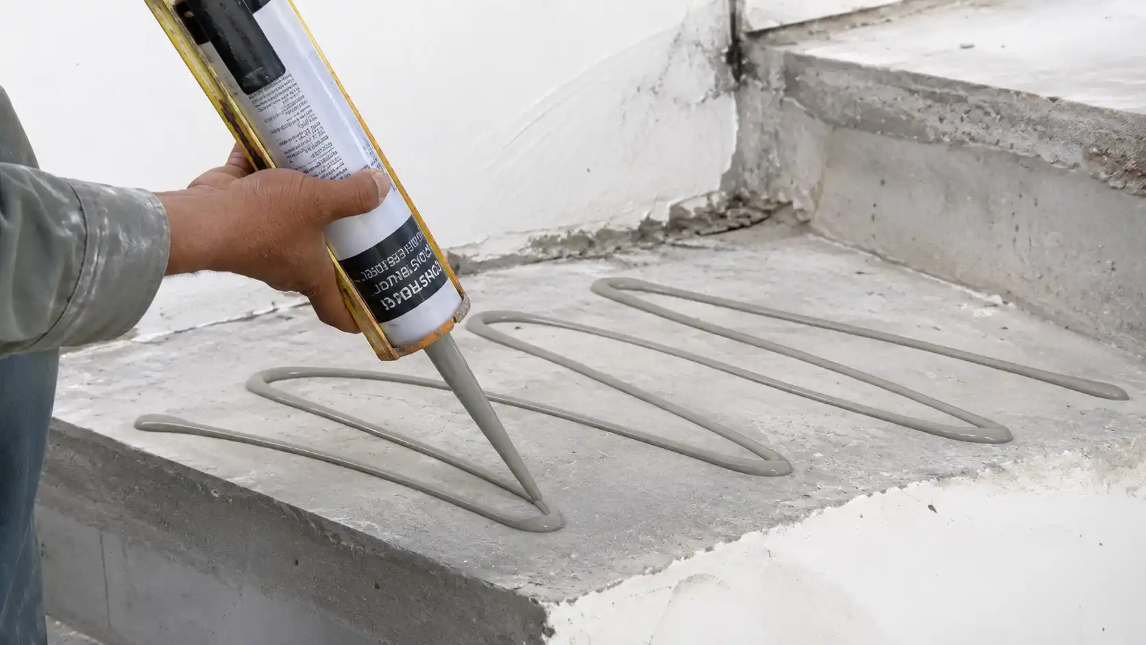Kỹ thuật bôi keo dán chuyên dụng dạng zigzag lên cốt bậc cầu thang bê tông
