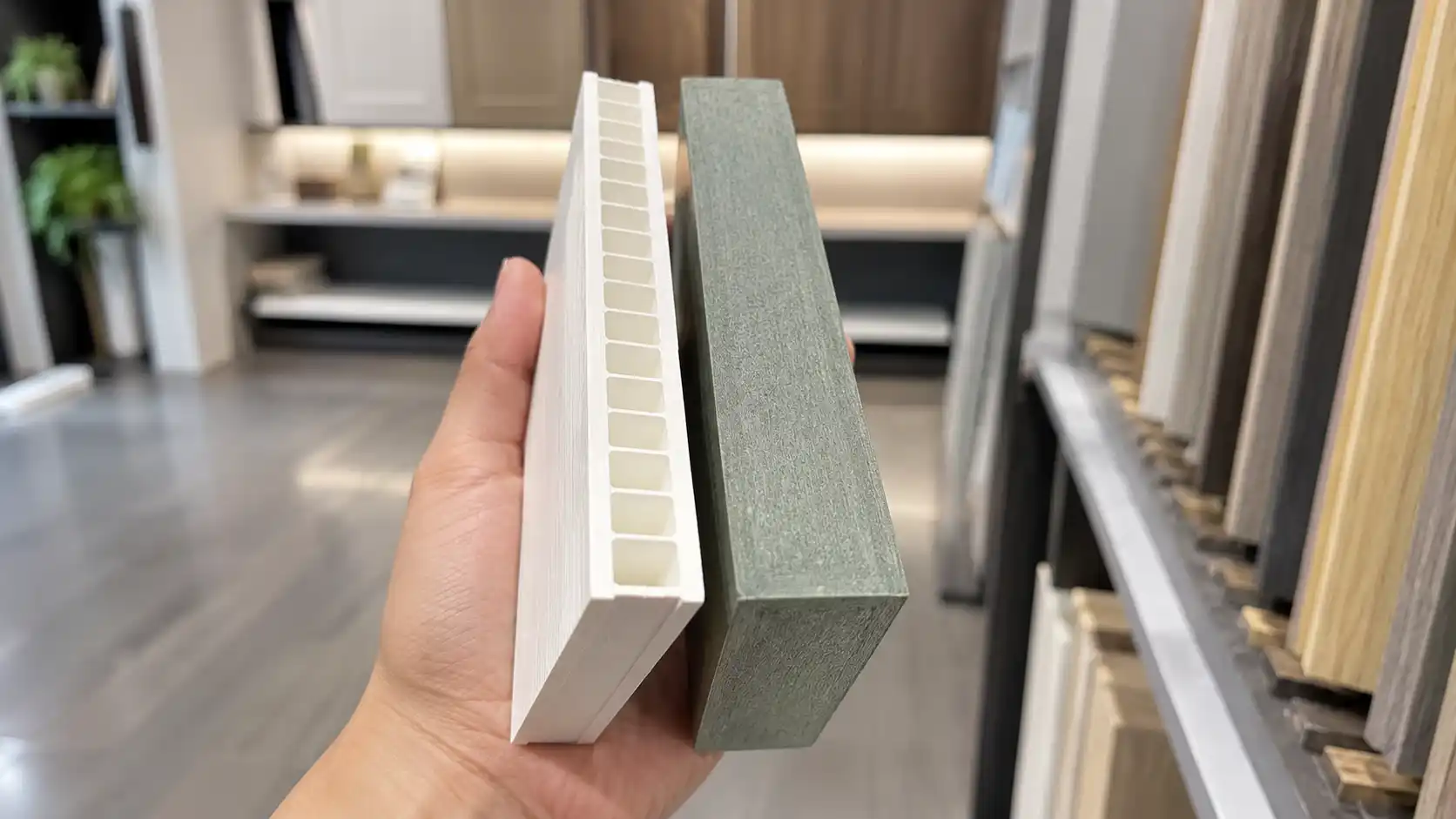 Mặt cắt cấu tạo phôi nhựa Ecoplast và ván gỗ công nghiệp MDF chống ẩm
