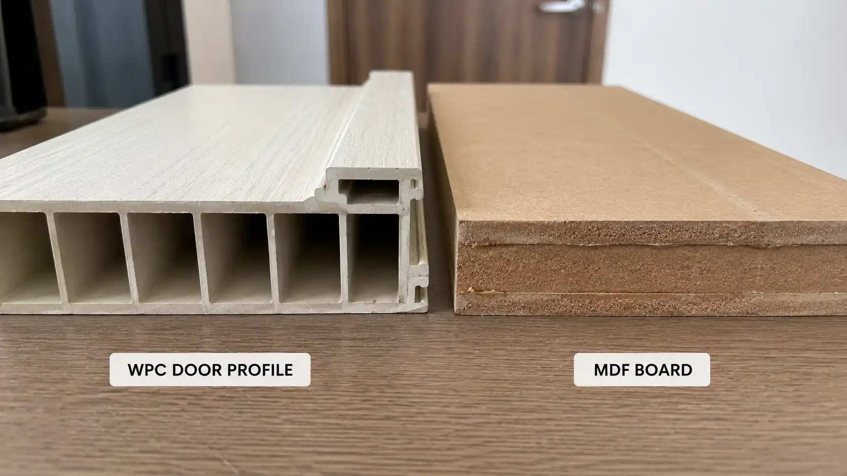 Mặt cắt phôi cửa nhựa composite và mặt cắt ván gỗ công nghiệp MDF