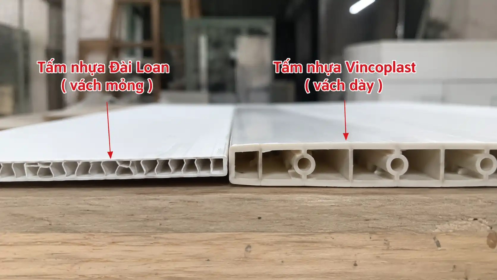 So sánh mặt cắt vách nhựa Đài Loan vách mỏng và nhựa vách dày Vincoplast