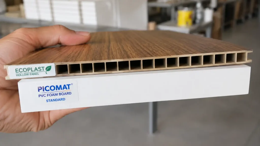 So sánh phôi tấm nhựa Ecoplast rỗng và tấm nhựa đặc PVC Foam làm tủ bếp, tủ bếp nhựa ecoplast có chịu lực tốt không