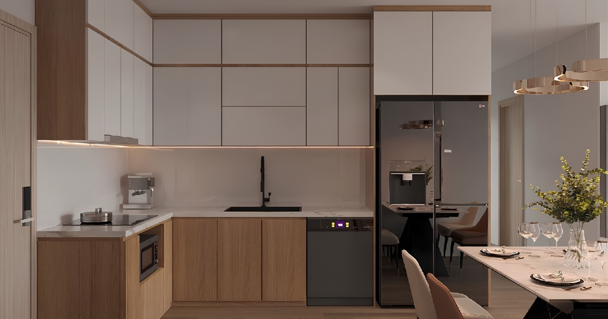Gợi ý 10 ý tưởng thiết kế tủ bếp đẹp với tấm nhựa BENTO vân gỗ, phù hợp nhiều phong cách từ hiện đại đến tối giản.