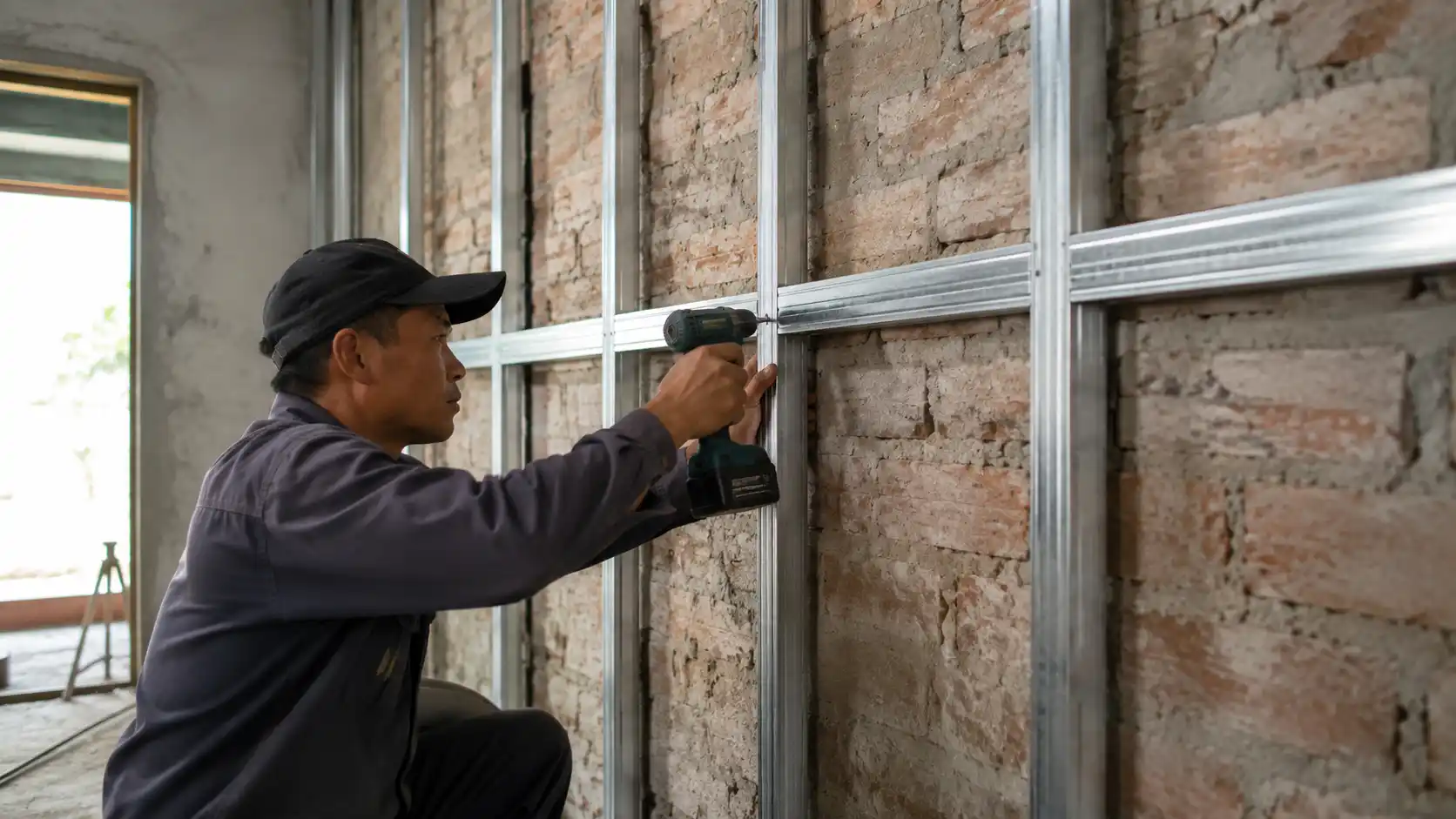 cơ chế cách ly tường ẩm mốc bằng hệ khung xương.