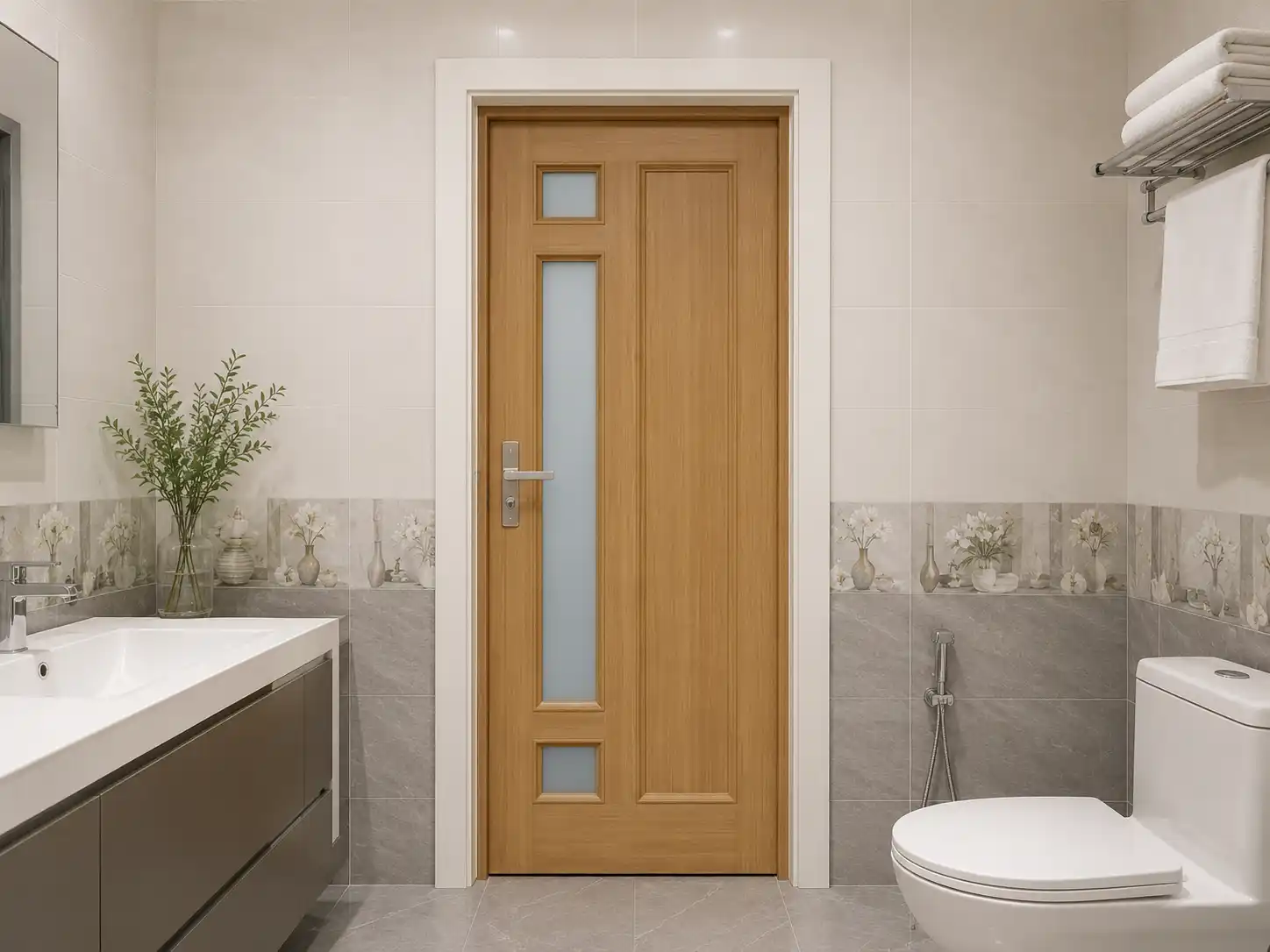 Cửa nhựa nhà vệ sinh Nam Tiến tích hợp ô kính mờ lấy sáng