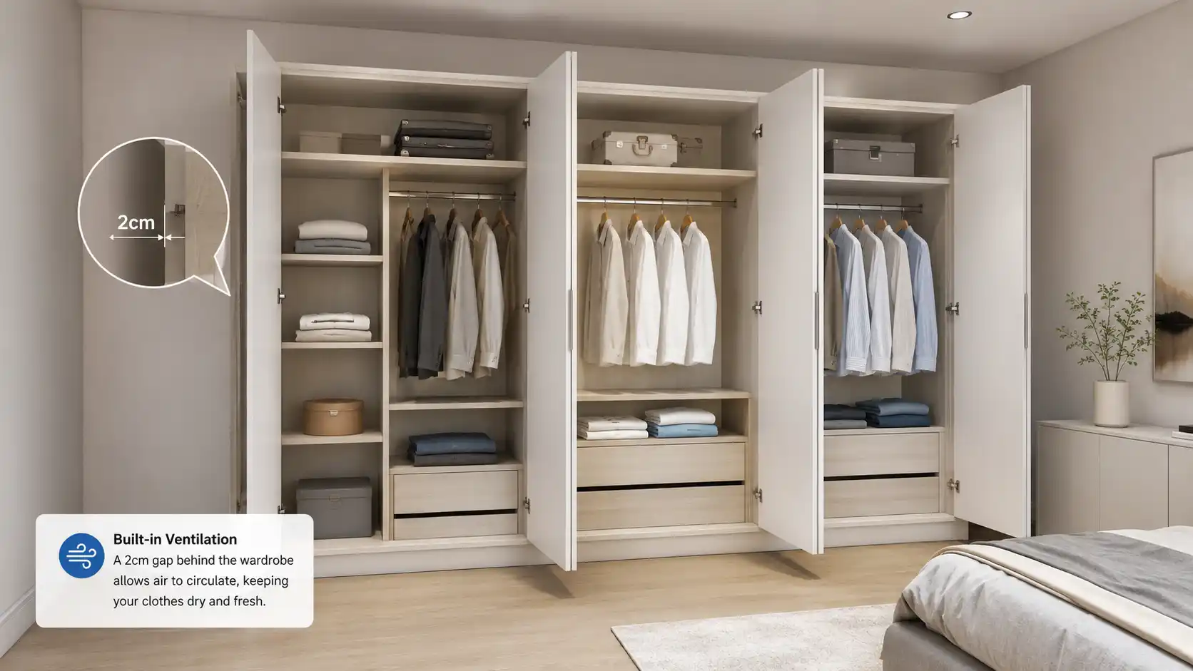 Lắp đặt tủ nhựa âm tường cách vách 2cm để tạo khe thoáng khí