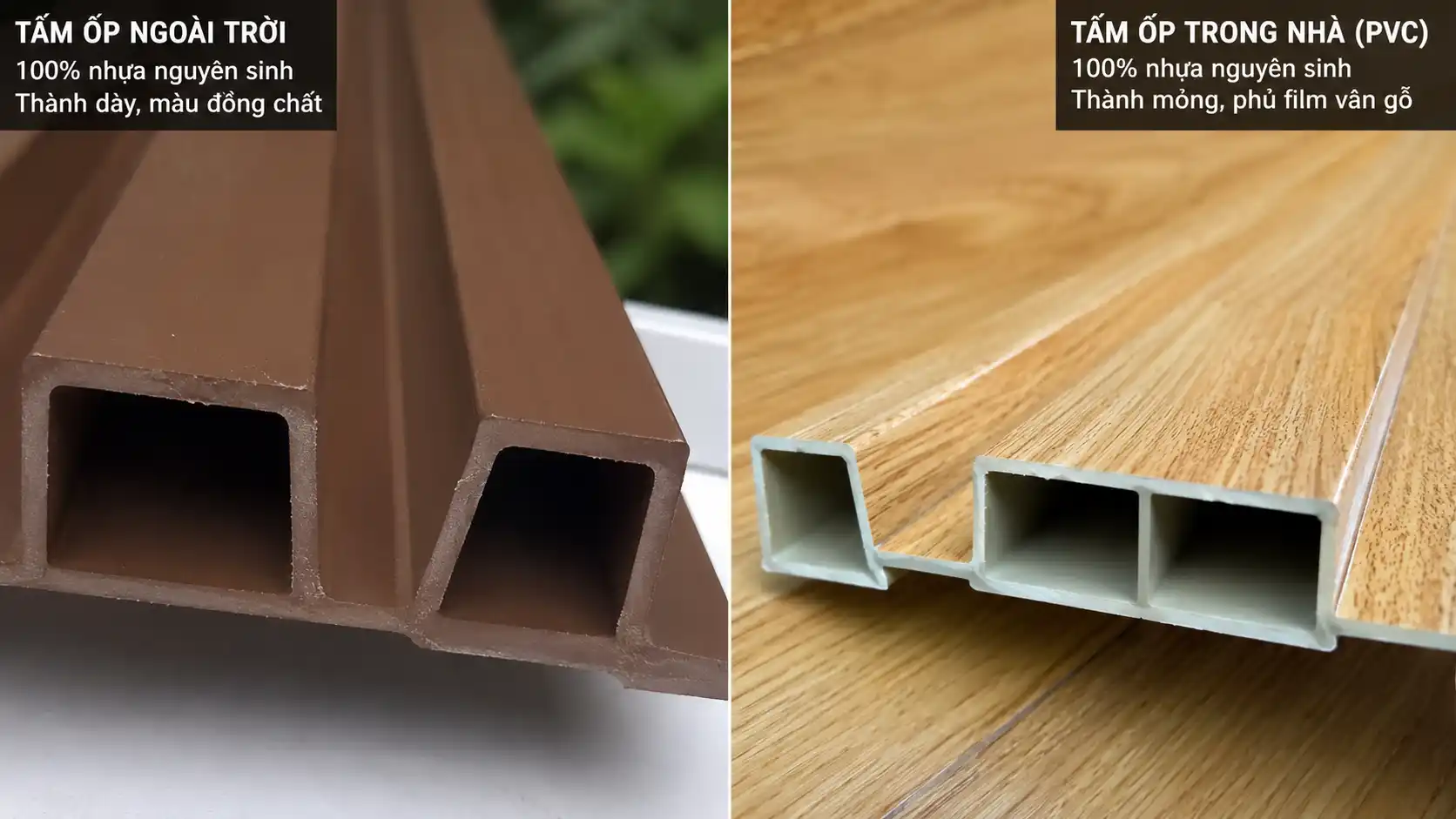 Sự khác biệt mặt cắt lam sóng nhựa ngoài trời và PVC nội thất