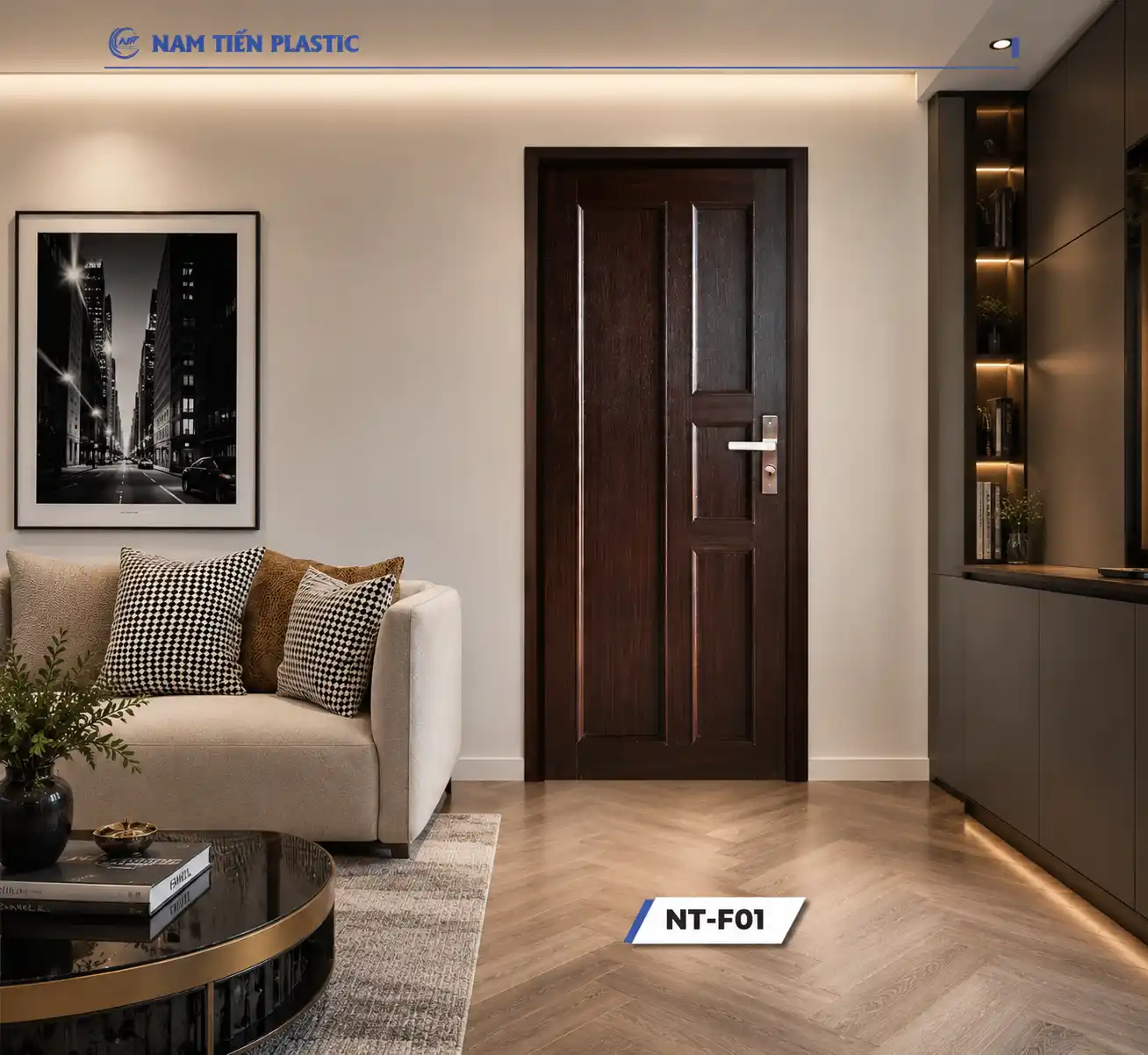Mẫu cửa nhựa phòng ngủ loại nào bền mang mã NT-C bề mặt phẳng