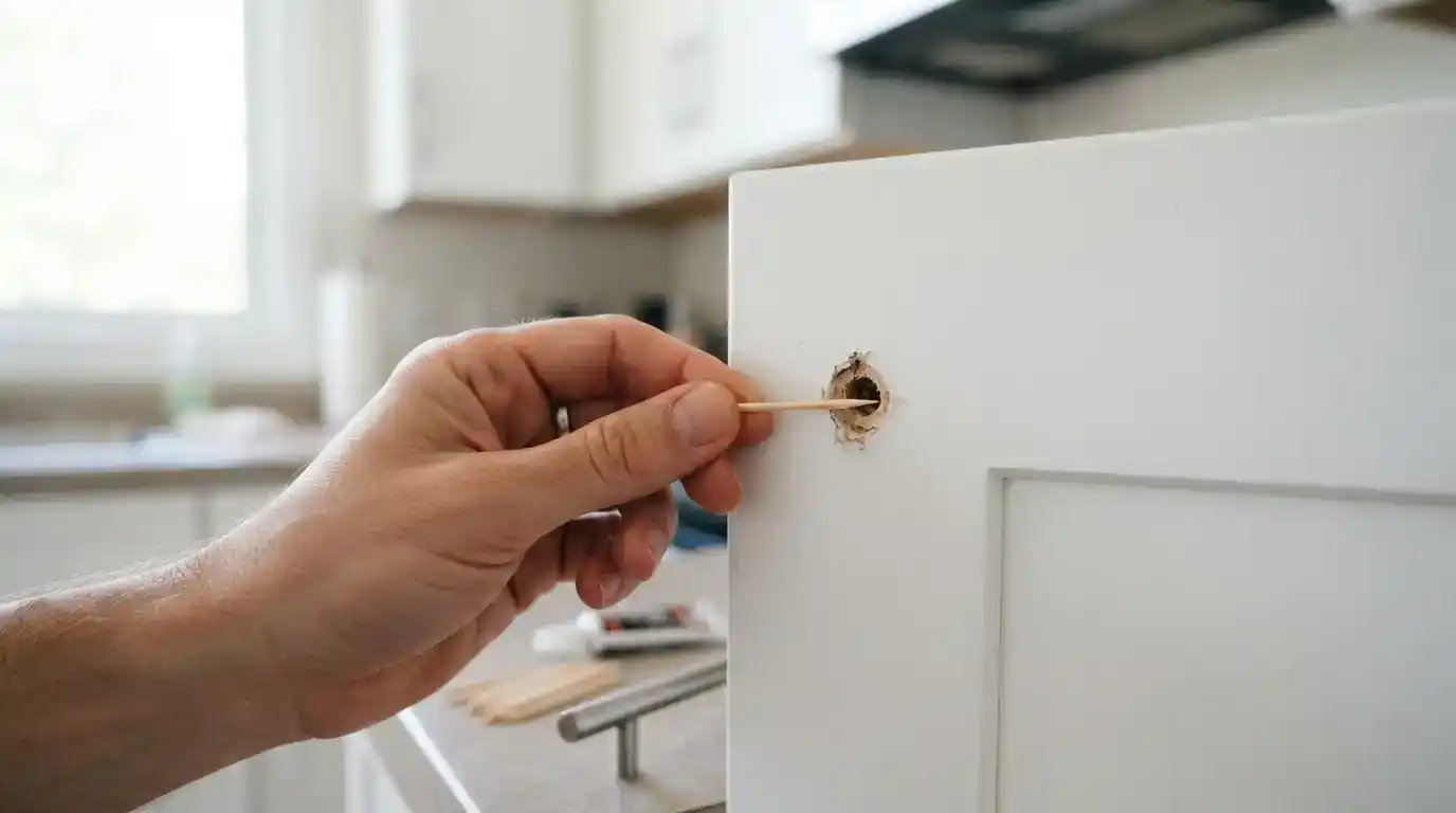 Cách sửa tay nắm tủ bị lỏng vít bằng tăm tre