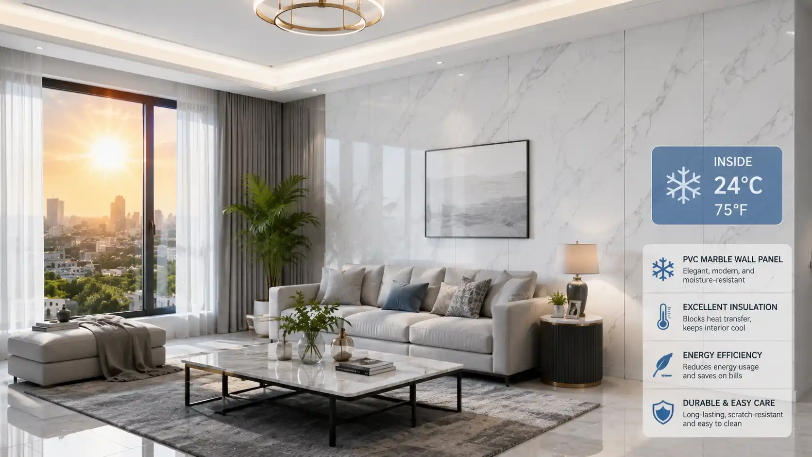 Tấm ốp nhựa PVC vân đá giải nhiệt không gian sống