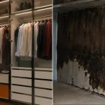 Tình trạng tủ âm tường bị mốc đen do vách tường ẩm ướt