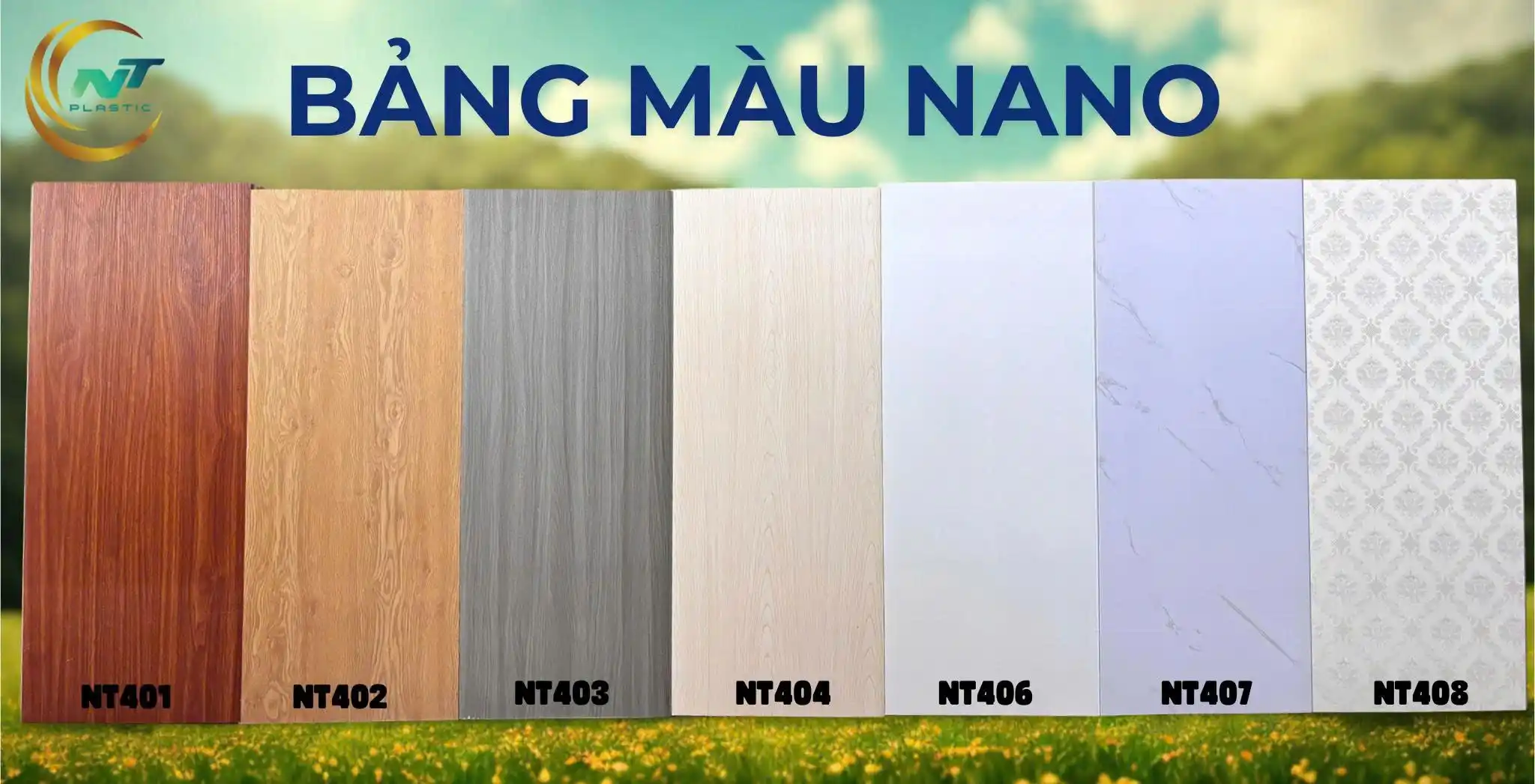 Bảng màu tấm nhựa Nano chính hãng Nam Tiến Plastic từ mã NT401 đến NT408