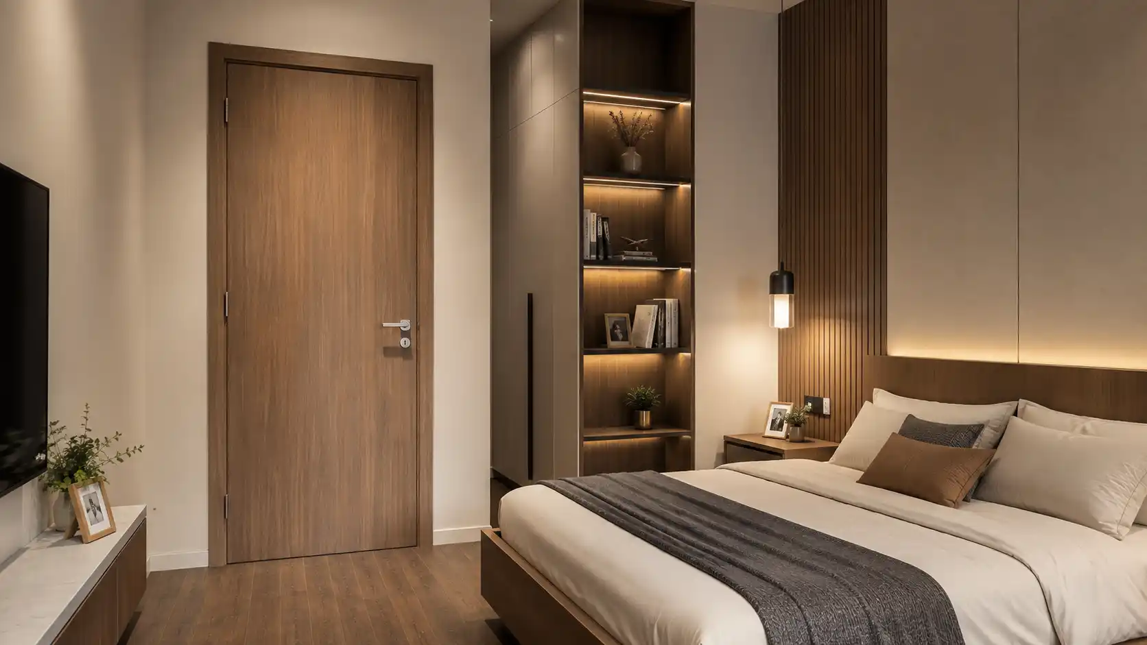 Cửa nhựa composite MiviDoor hoàn thiện thẩm mỹ cho không gian phòng ngủ nội thất