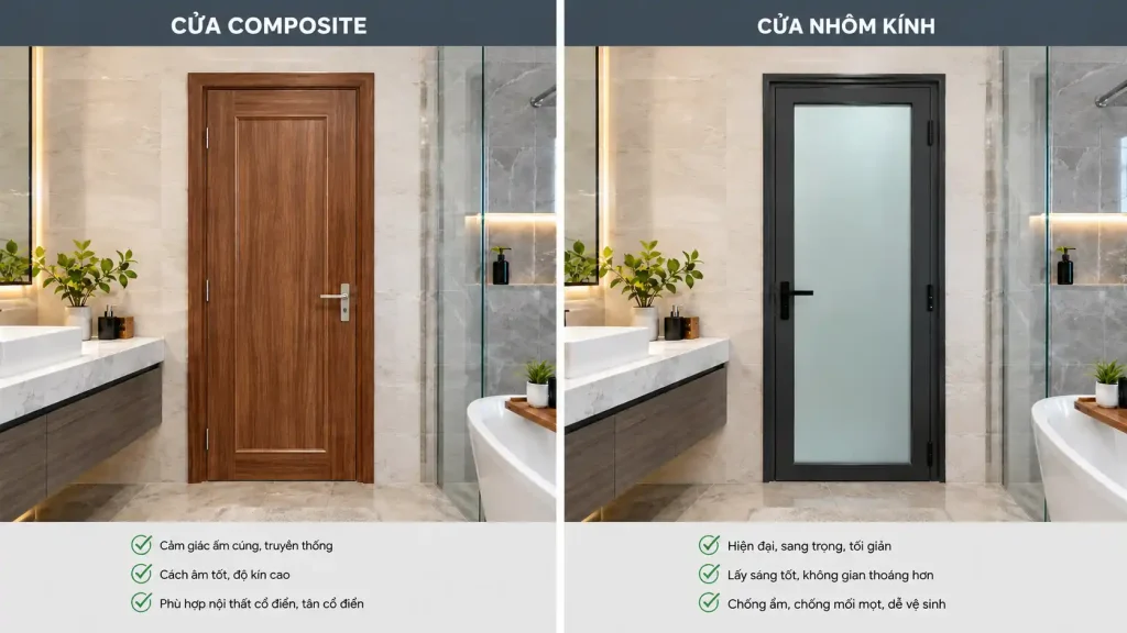 Cửa nhựa composite và cửa nhôm xingfa cho nhà vệ sinh, nên dùng cửa nhựa composite hay nhôm xingfa
